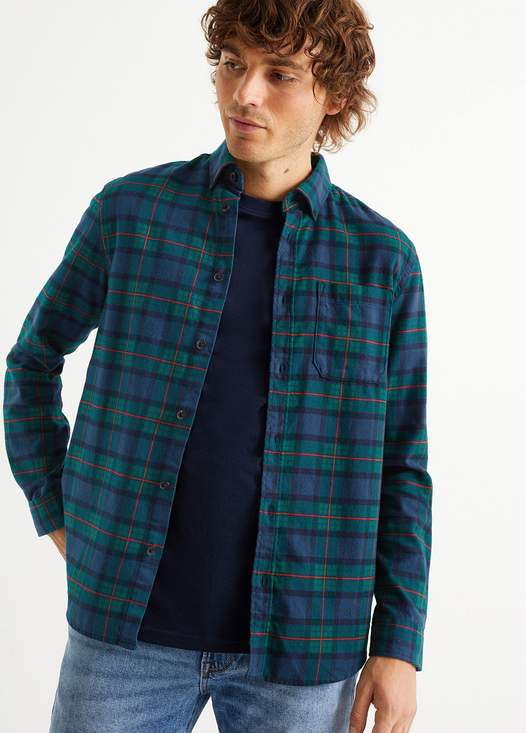 Зеленая кэжуал рубашка в клетку C&A