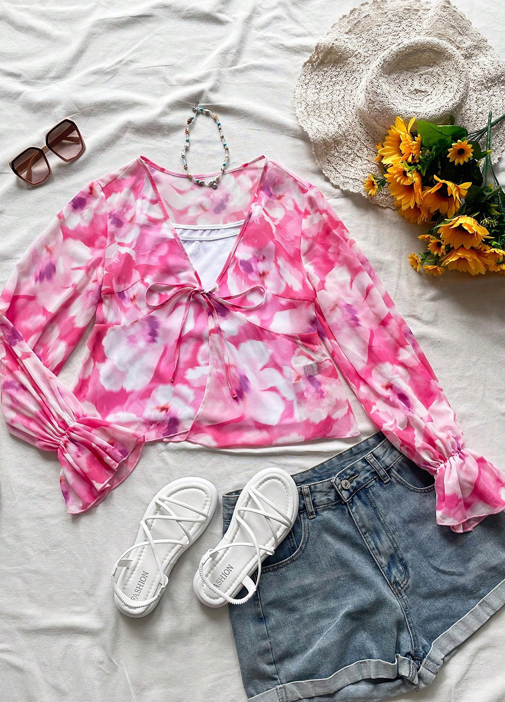 Розовая блуза с баской SHEIN