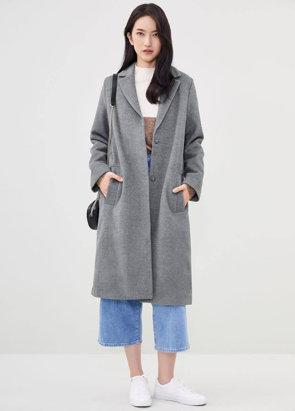 Серое демисезонное Пальто однобортное H&M