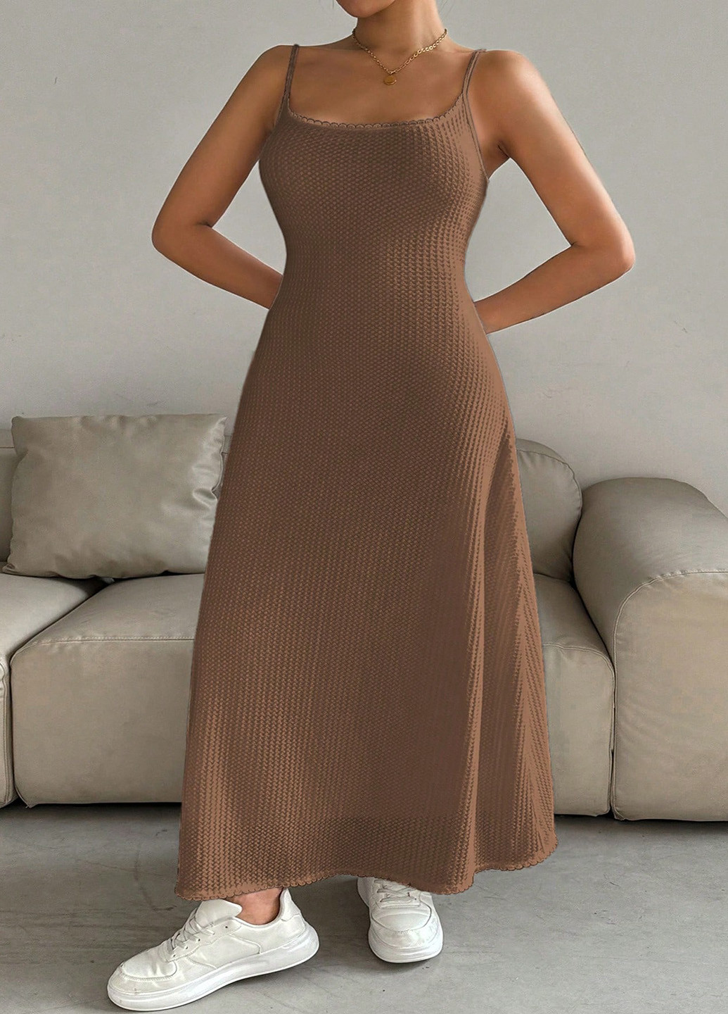 Коричнева кежуал сукня кльош SHEIN однотонна