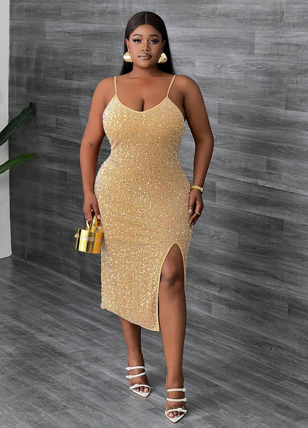 Золотой вечернее платье силуэтная SHEIN однотонное