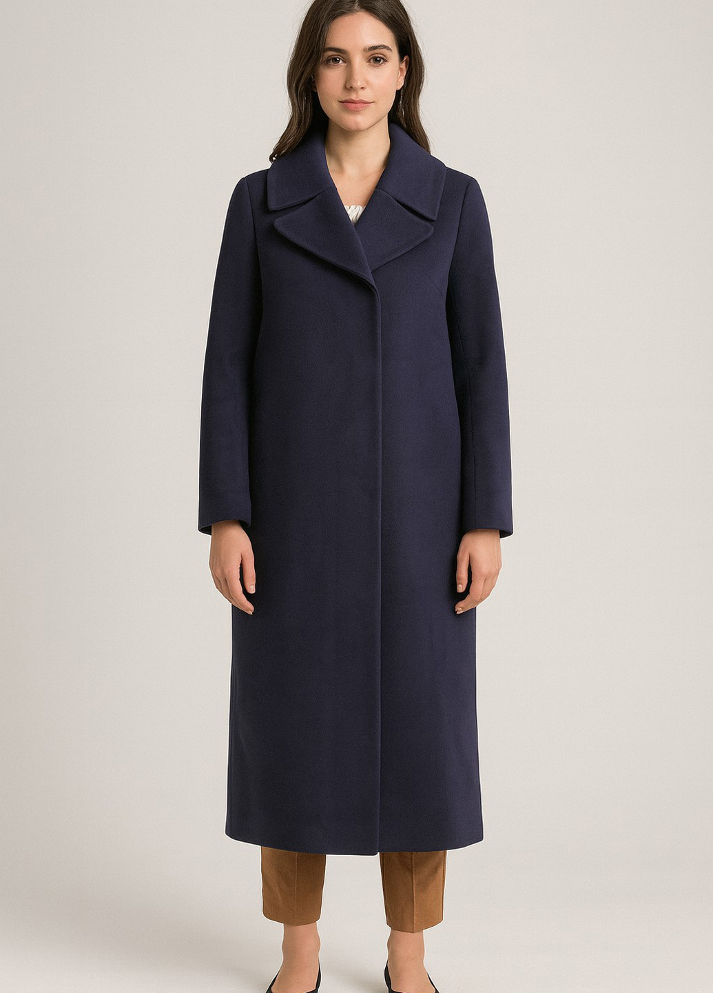 Темно-синее демисезонное Пальто однобортное Sassofono