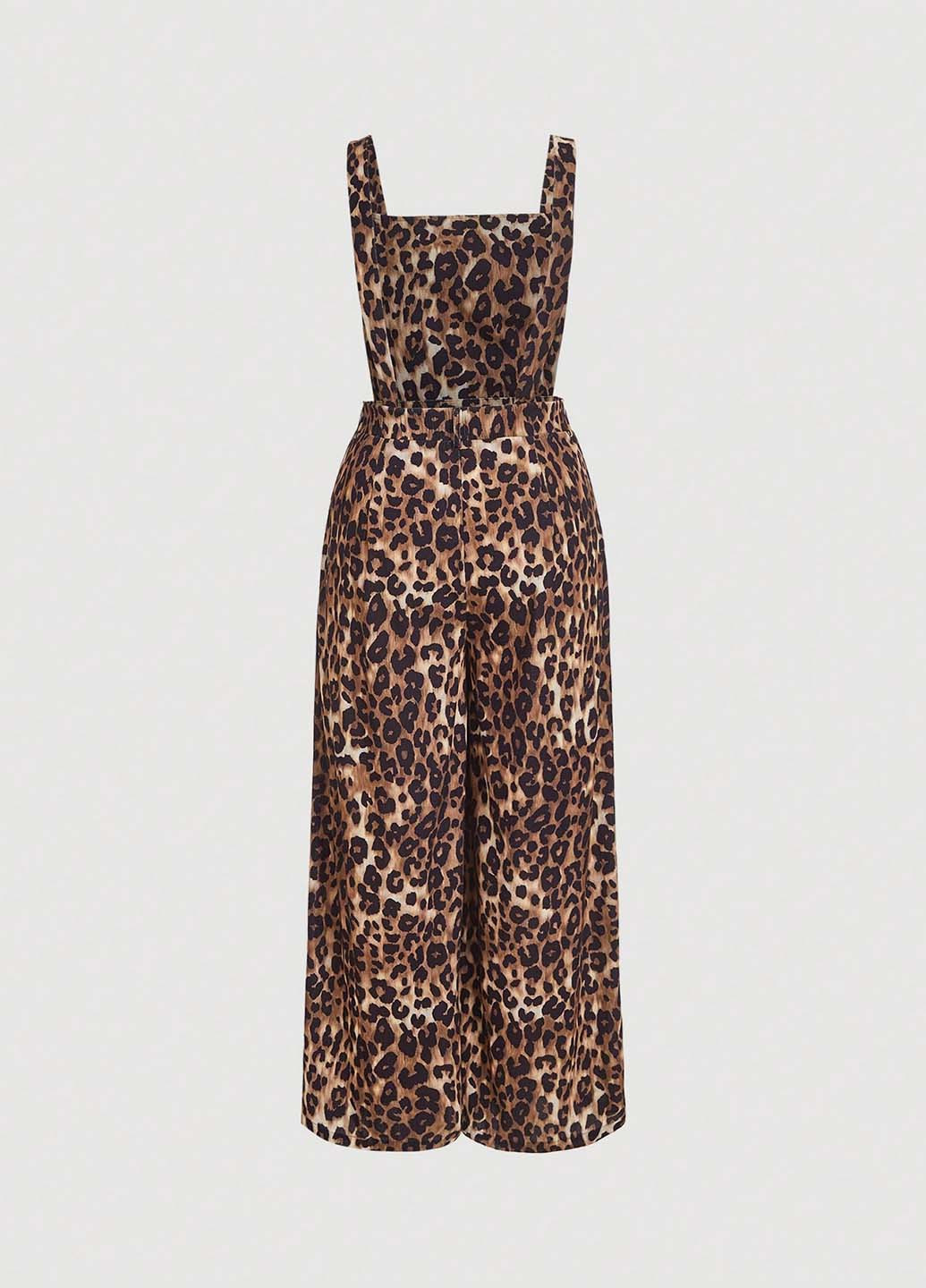 Комбинезон SHEIN комбинезон-брюки леопардовый светло-коричневый кэжуал полиэстер, вельвет
