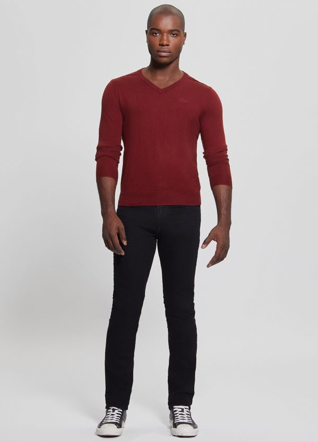 Бордовый демисезонный пуловер пуловер Guess