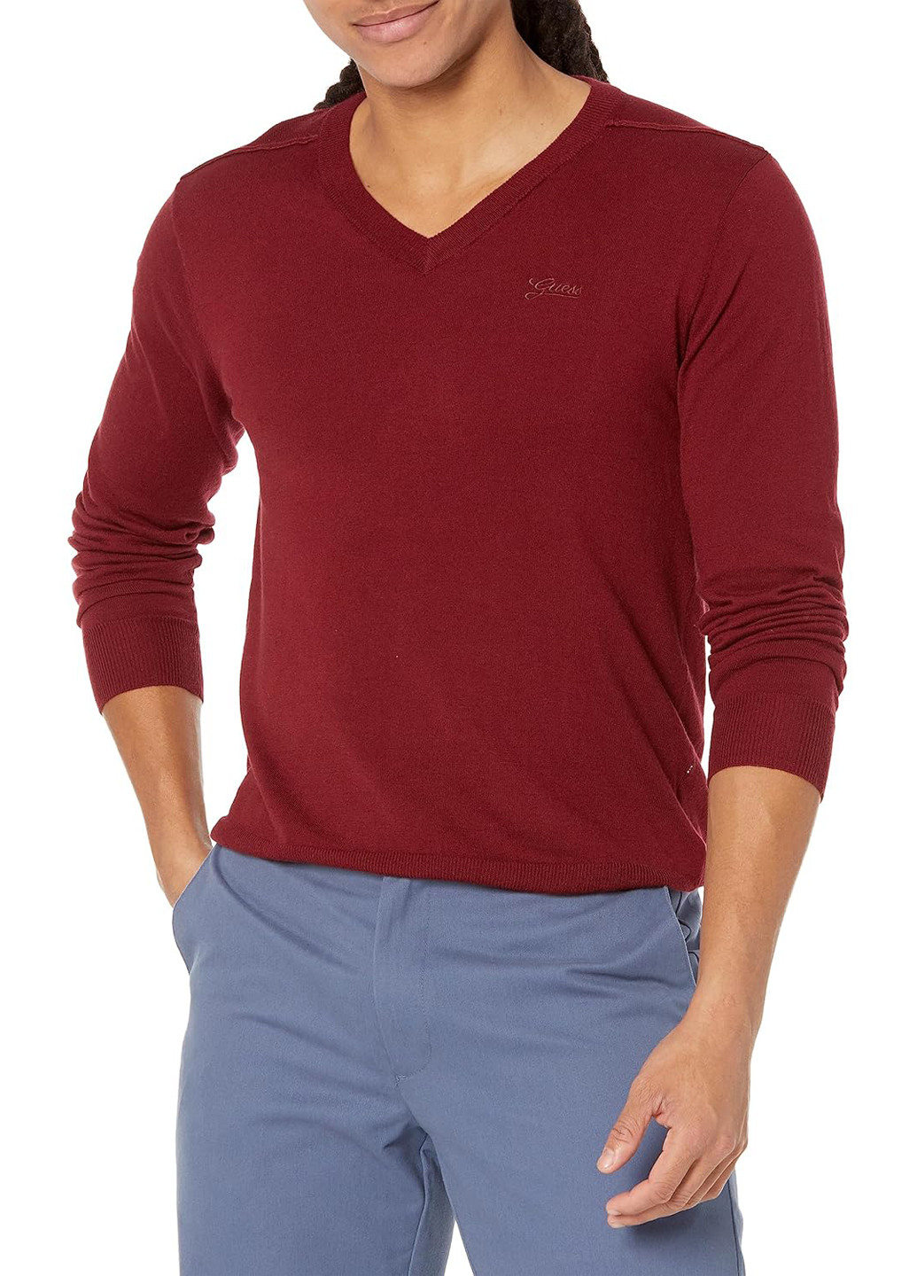 Бордовый демисезонный пуловер пуловер Guess