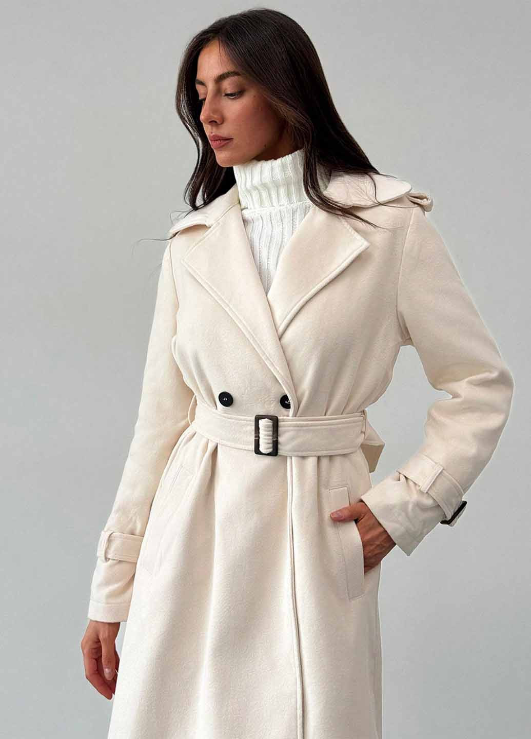 Кремовое демисезонное Пальто двубортное SHEIN
