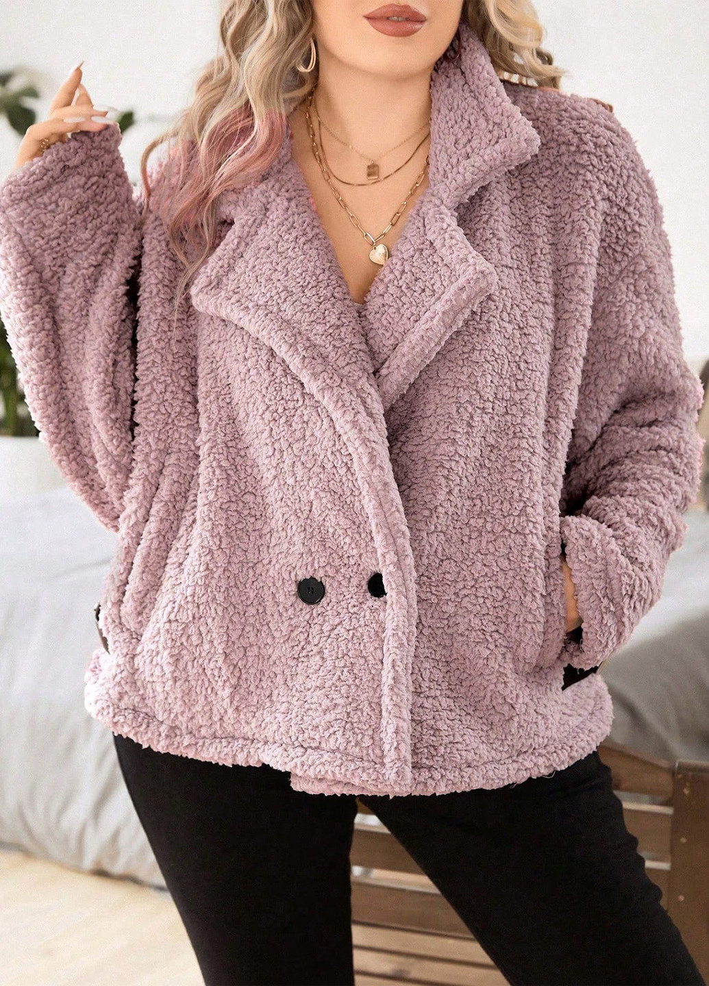 Лілове Кежуал напівпальто двобортне SHEIN однотонне