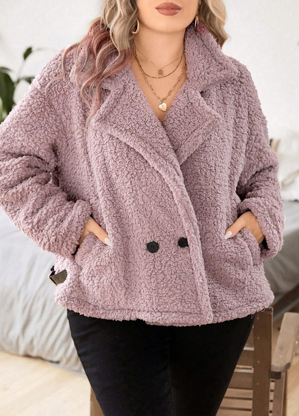 Лілове Кежуал напівпальто двобортне SHEIN однотонне