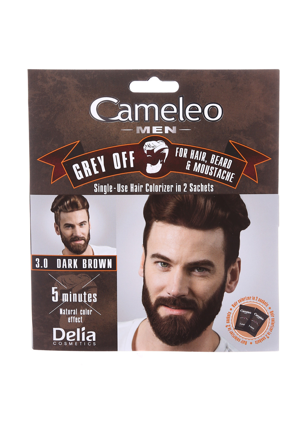 Краска для мужчин для волос, бороды и усов "Cameleo", 3.0 темно-коричневый- 2х15 мл Delia Cosmetics (39087174)