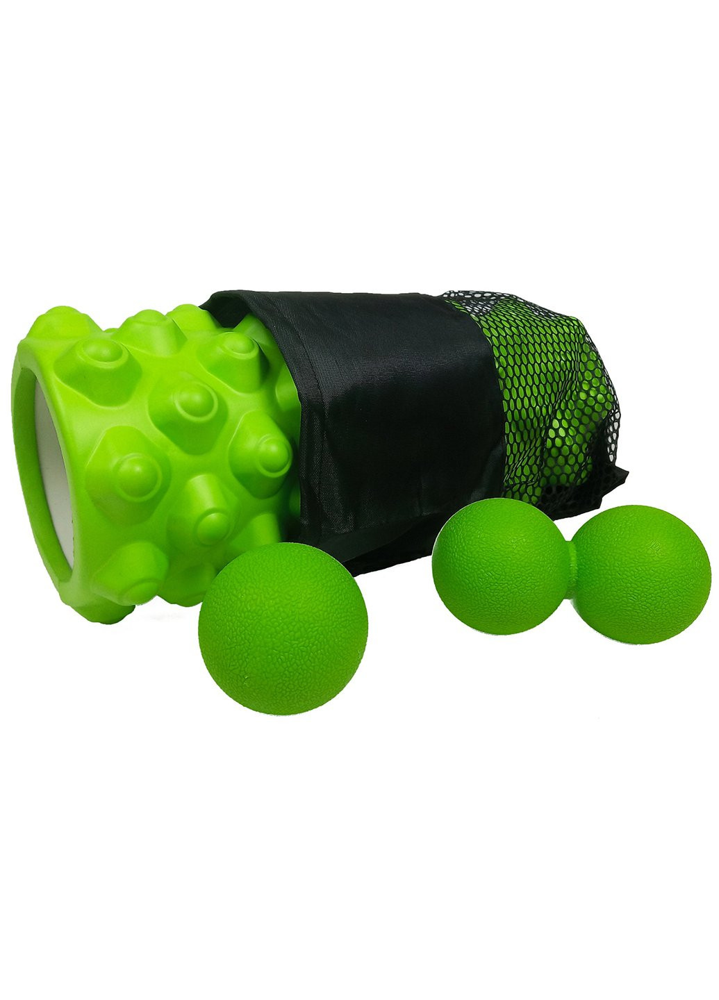 Масажний набір Extra салатовий валик (ролер), м'ячики (подвійний і одинарний TRP для міофасціального релізу і самомасажу) EasyFit (242659657)
