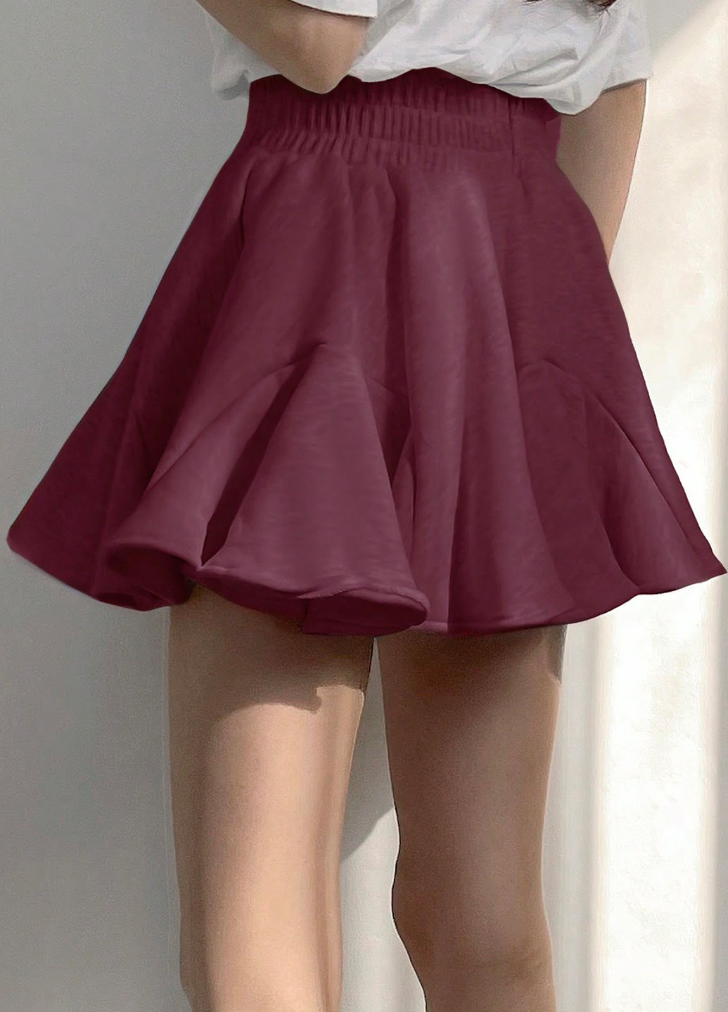 Бордовая кэжуал однотонная юбка SHEIN клешированная-солнце