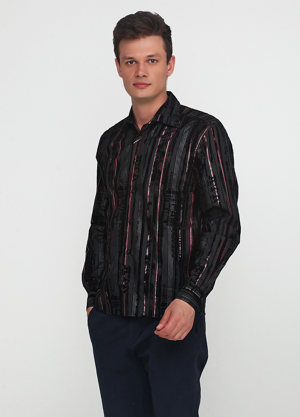 Черная кэжуал рубашка в полоску ANG с длинным рукавом