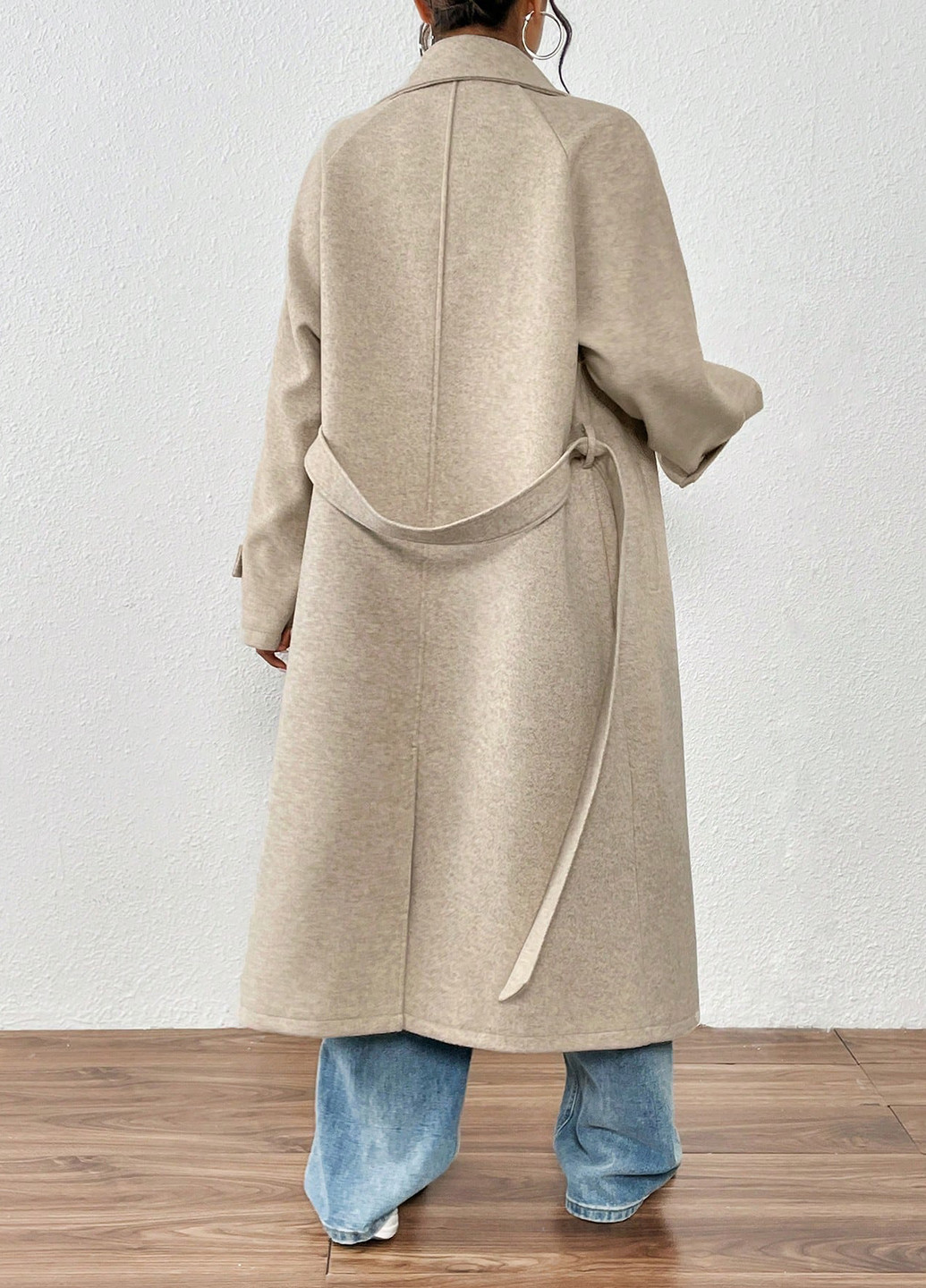 Бежевое демисезонное Пальто двубортное SHEIN