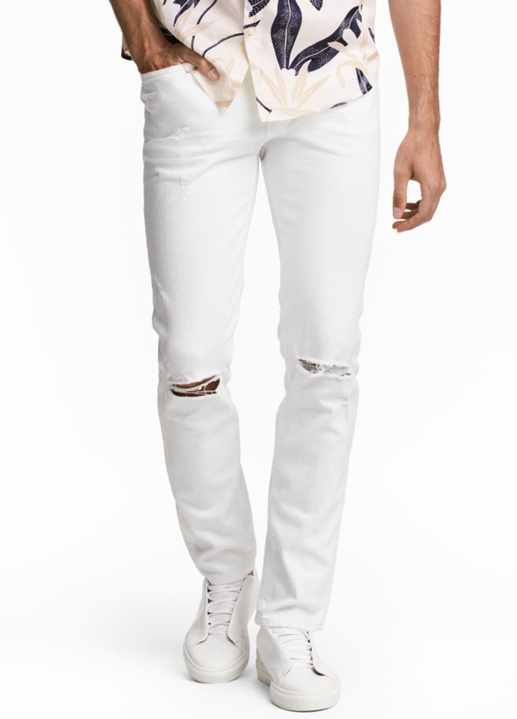 Белые демисезонные со средней талией джинсы H&M