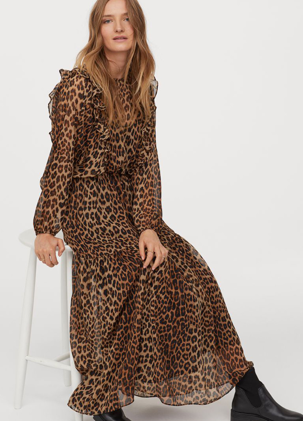 Коричнева кежуал плаття, сукня кльош H&M леопардовий