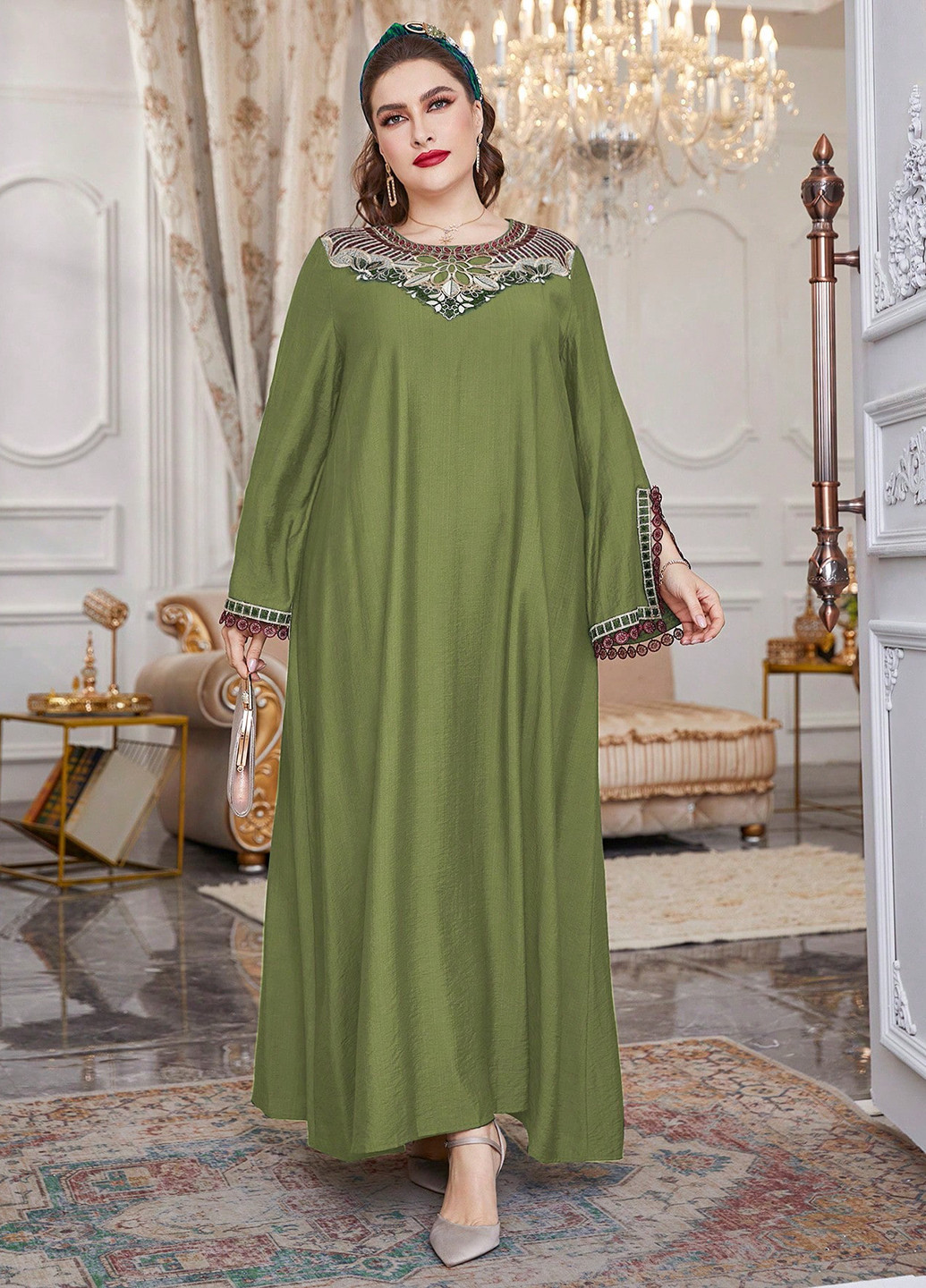 Оливкова (хакі) кежуал сукня оверсайз SHEIN однотонна