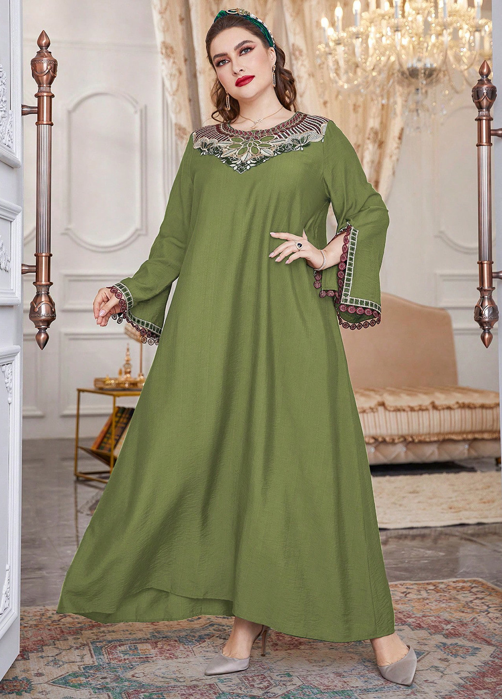 Оливкова (хакі) кежуал сукня оверсайз SHEIN однотонна