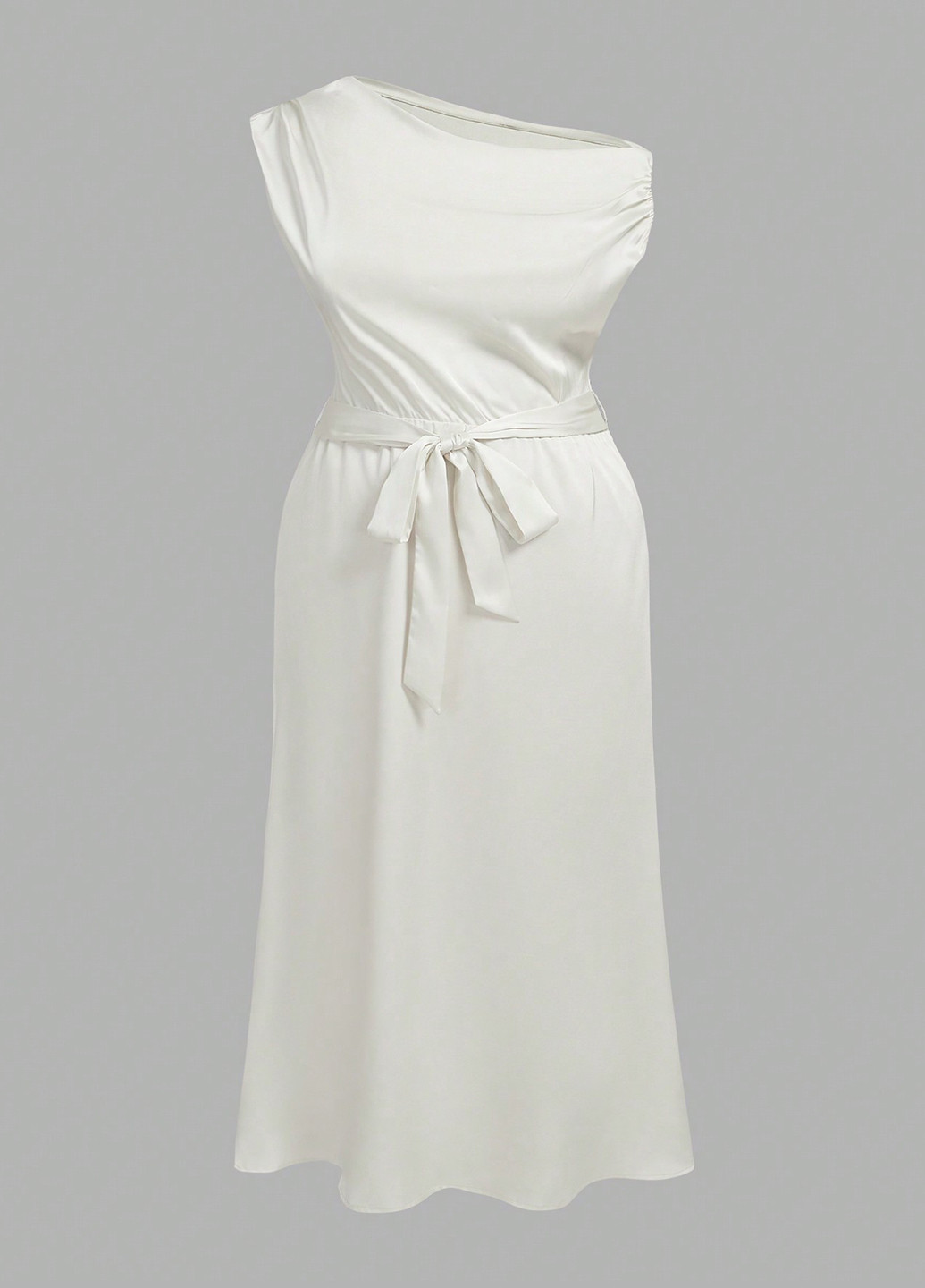 Молочное вечернее платье клеш, на одно плечо SHEIN однотонное