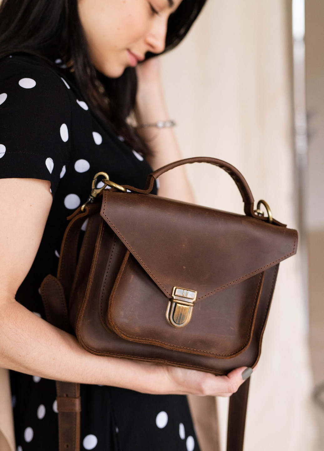 Жіноча ділова мініатюрна сумка ручної роботи з вінтажної натуральної шкіри коричневого кольору Boorbon (253342371)