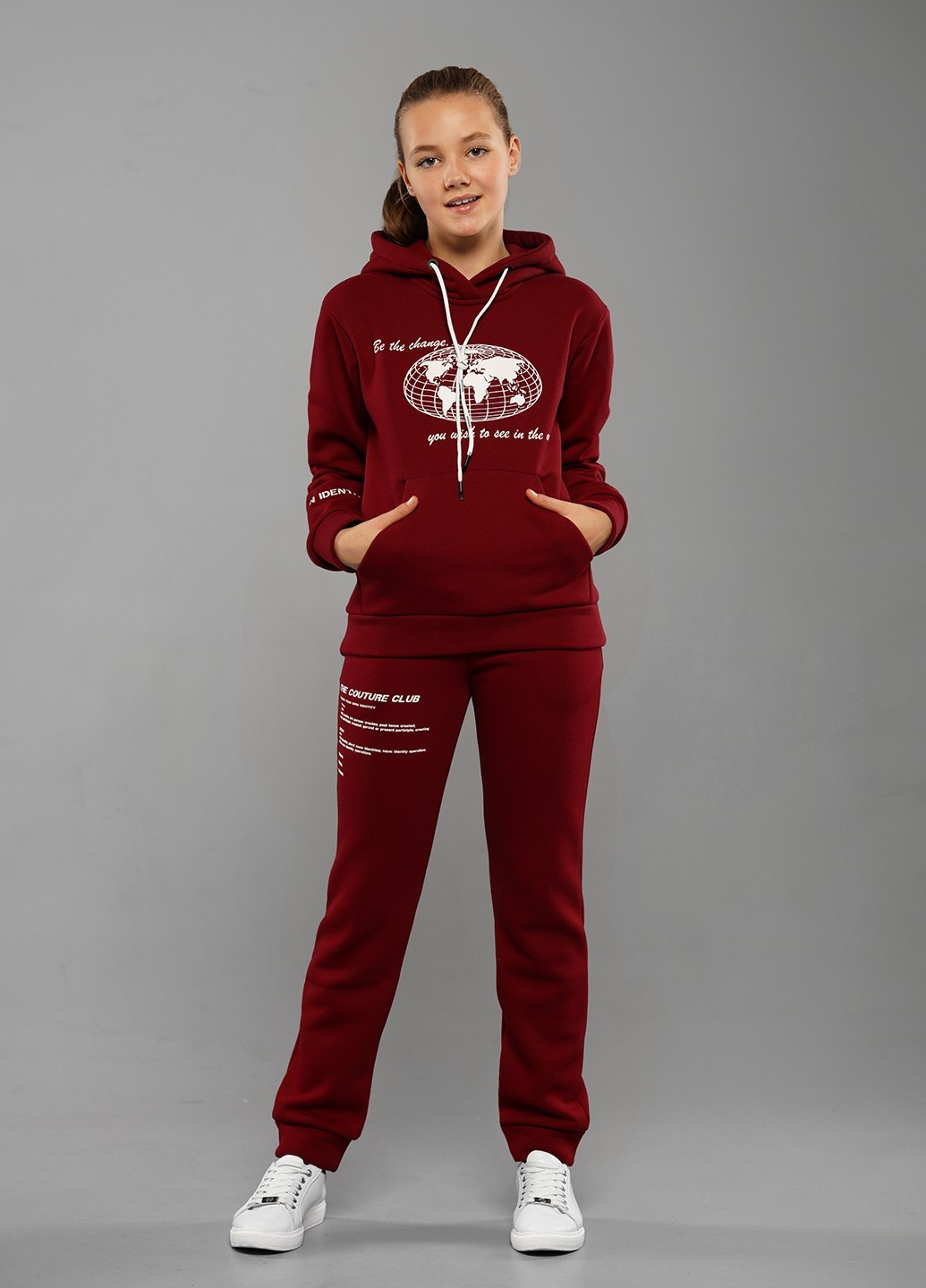 Бордовый модный зимний спортивный костюм с надписями Sinthia (205956137)