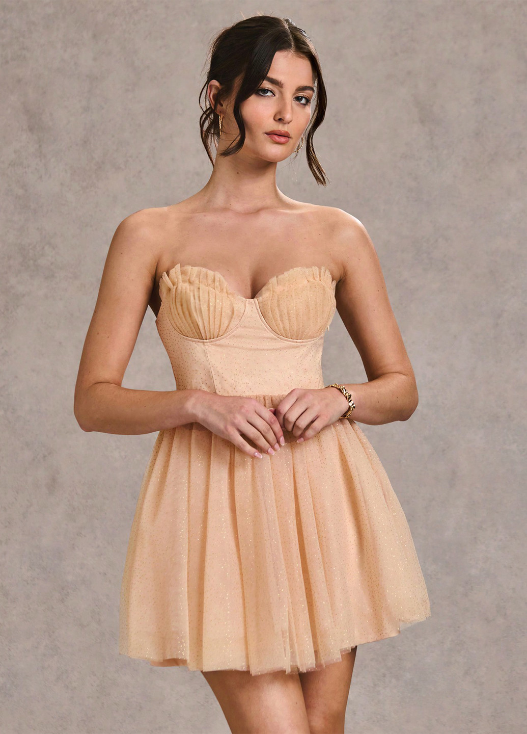 Персикова святковий, вечірня сукня бандо, з корсетом SHEIN однотонна