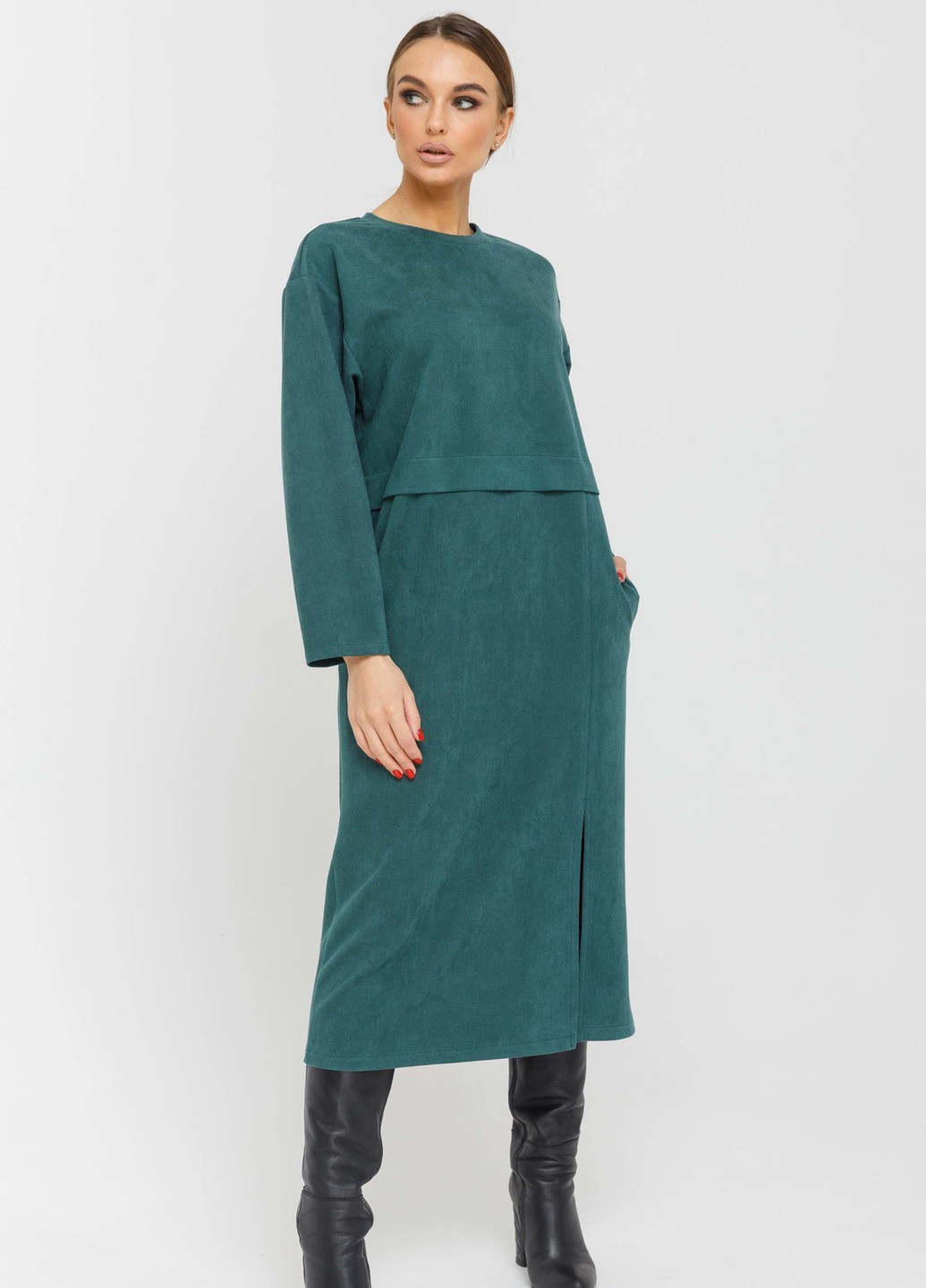 Изумрудное кэжуал платье бонни пл 2720 изумруд Ри Мари однотонное