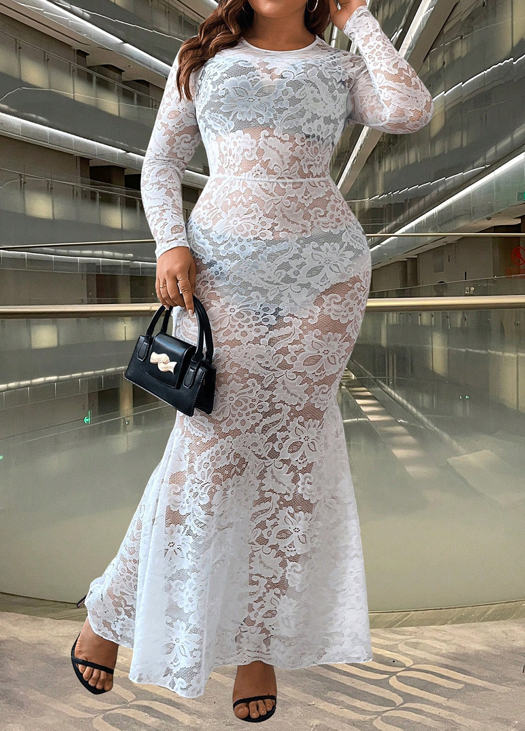 Белое вечернее, пляжное платье годе SHEIN с цветочным принтом