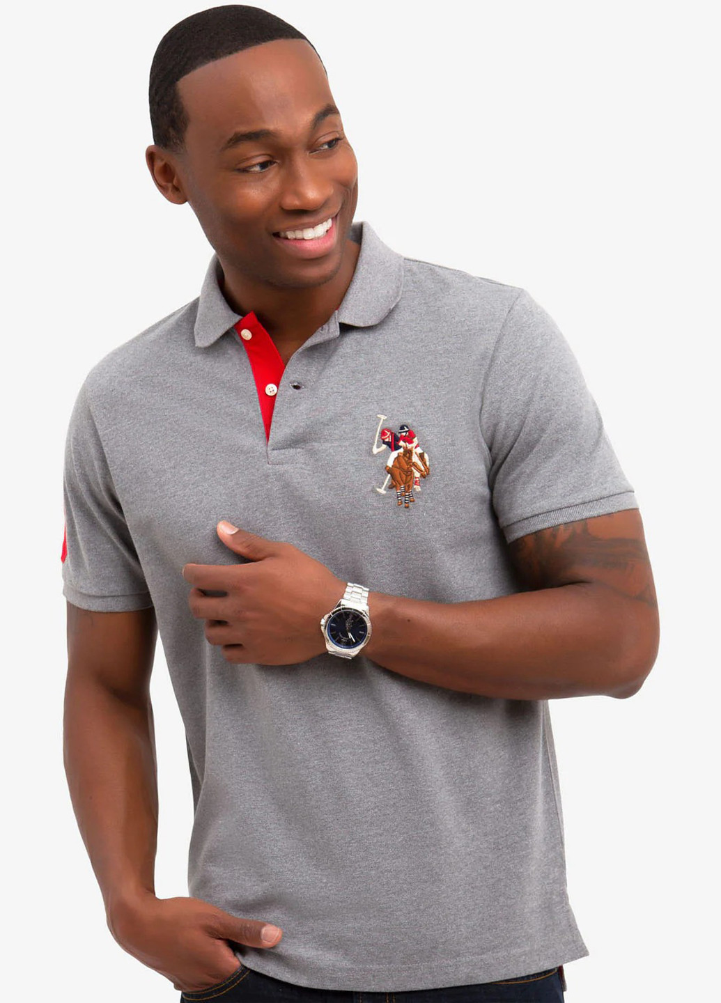 Серая футболка-поло для мужчин U.S. Polo Assn. меланжевая
