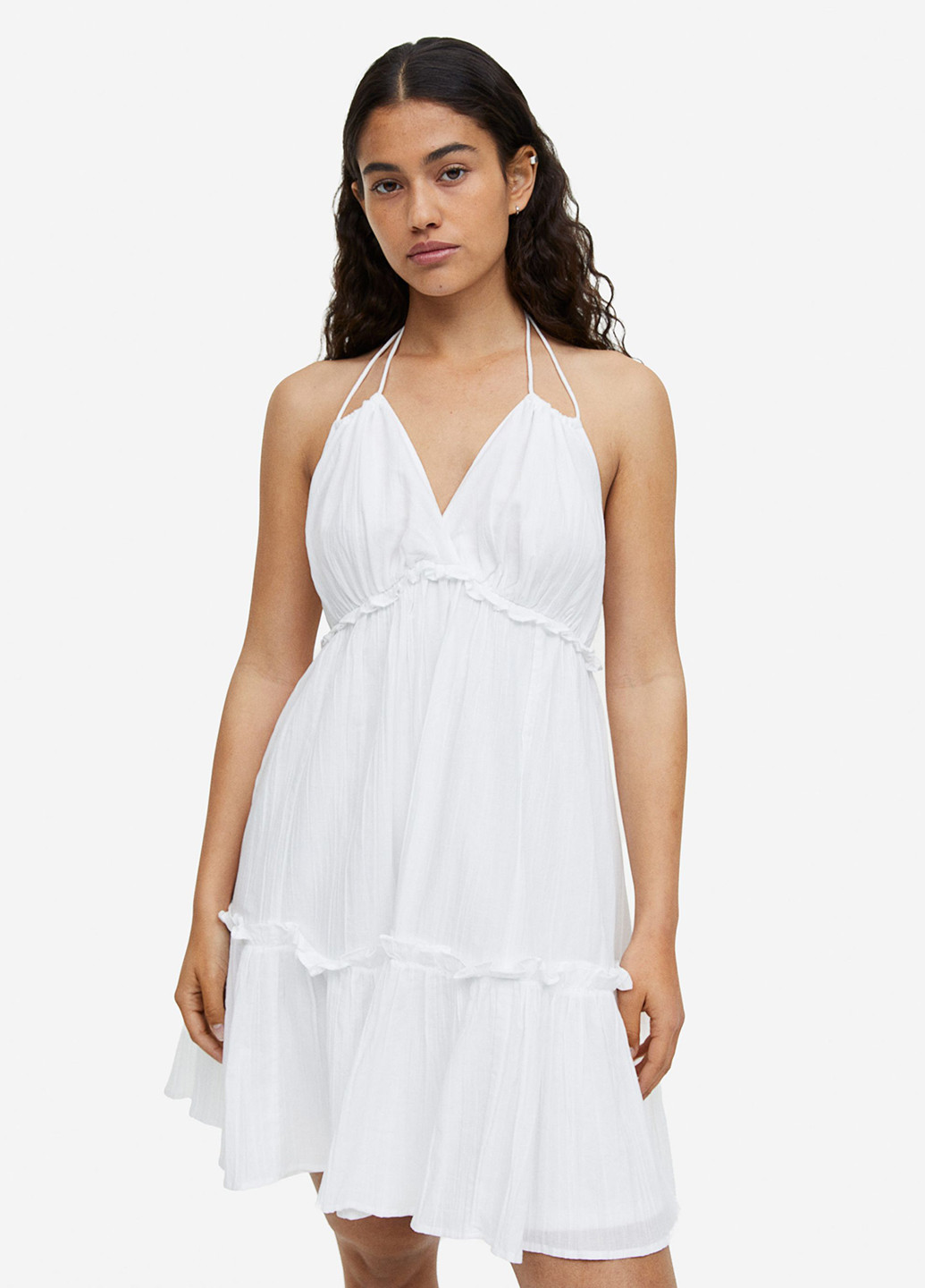 Белое кэжуал платье с открытой спиной H&M однотонное