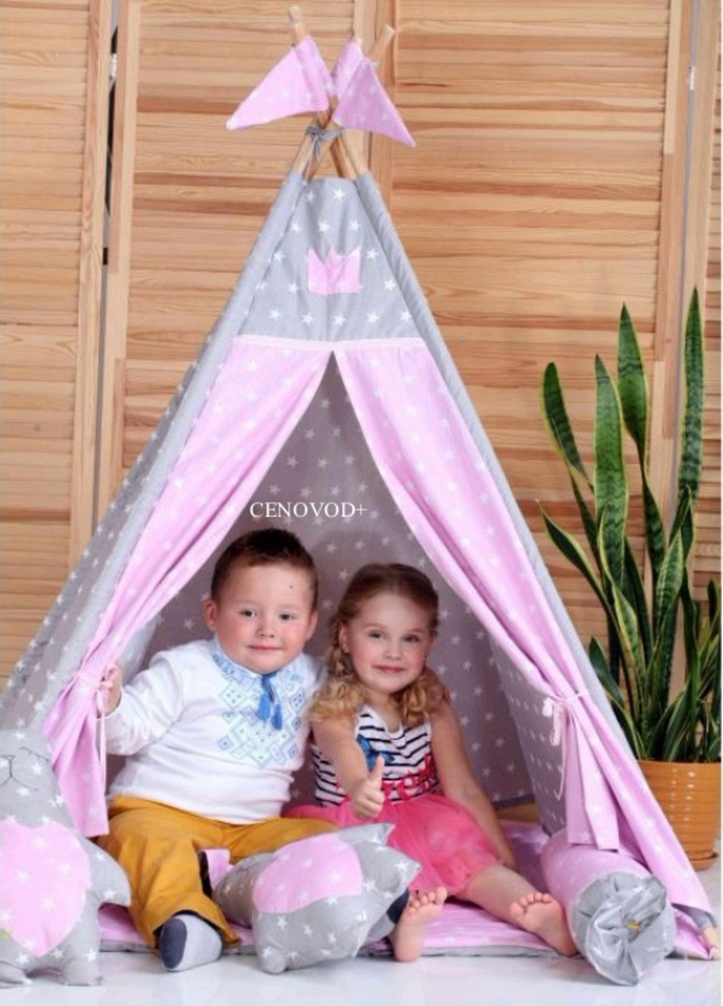 Детская игровая палатка - вигвам домик для детей с матрасом и мягкими игрушками (8576839-Т) Розовый с серым Francesco Marconi (238135755)