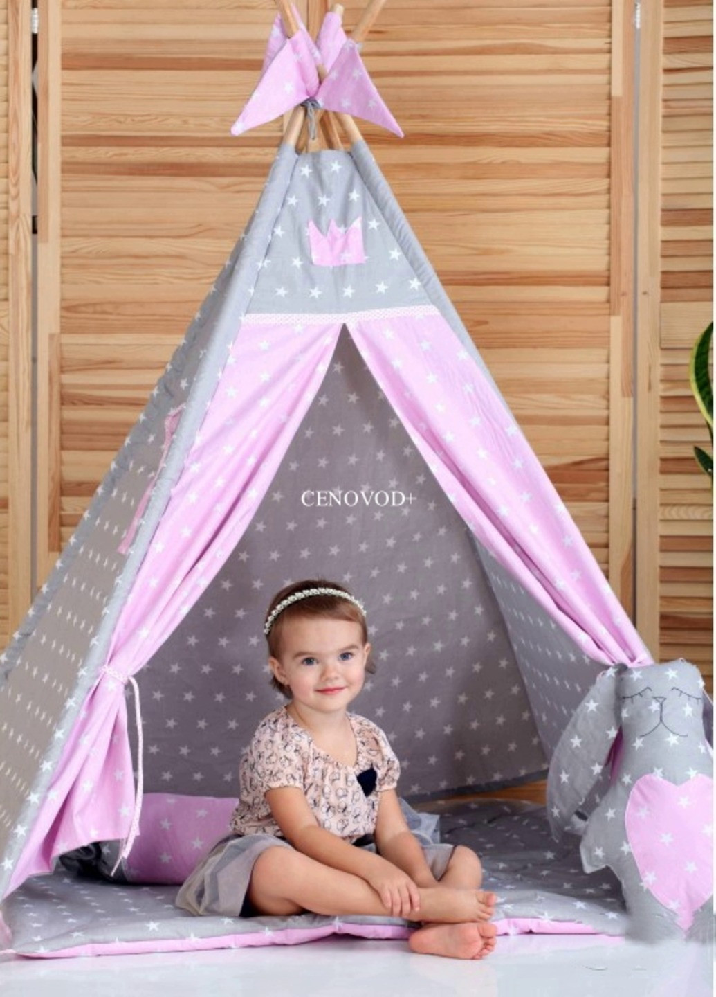 Детская игровая палатка - вигвам домик для детей с матрасом и мягкими игрушками (8576839-Т) Розовый с серым Francesco Marconi (238135755)