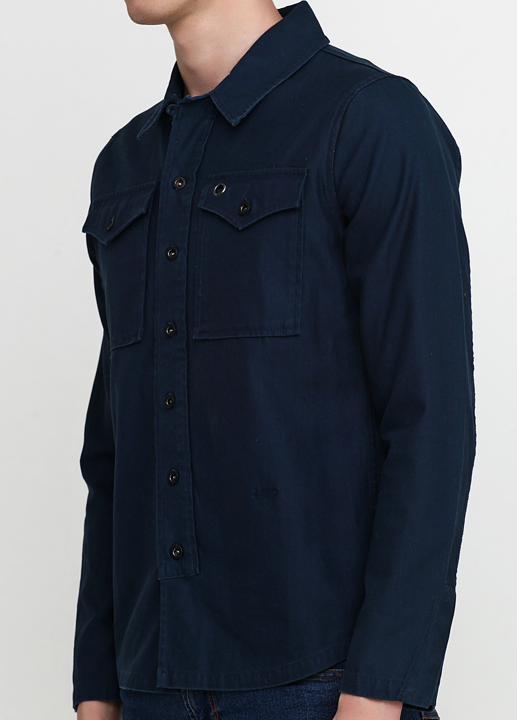 Темно-синяя кэжуал рубашка однотонная Denham с длинным рукавом