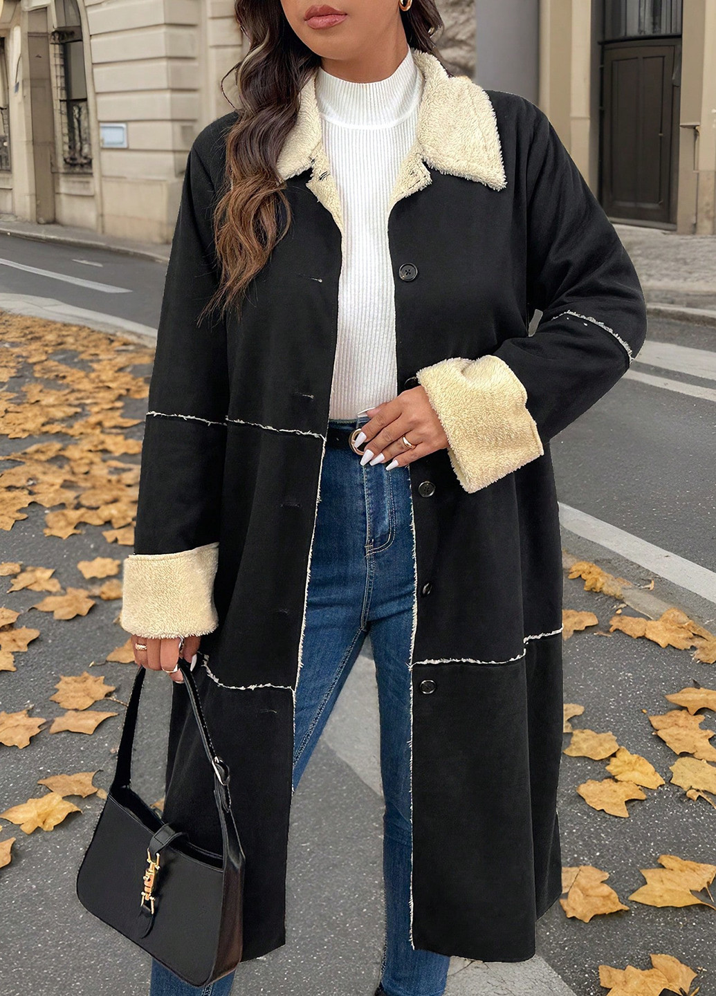 Чорно-білий демісезонне Пальто однобортне SHEIN