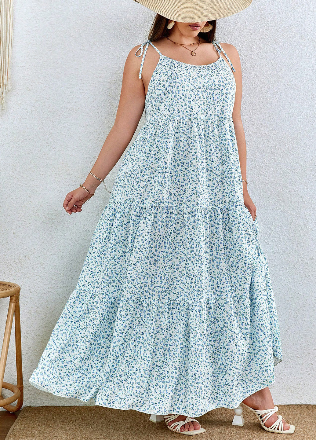 Блакитна кежуал сукня а-силует SHEIN з квітковим принтом