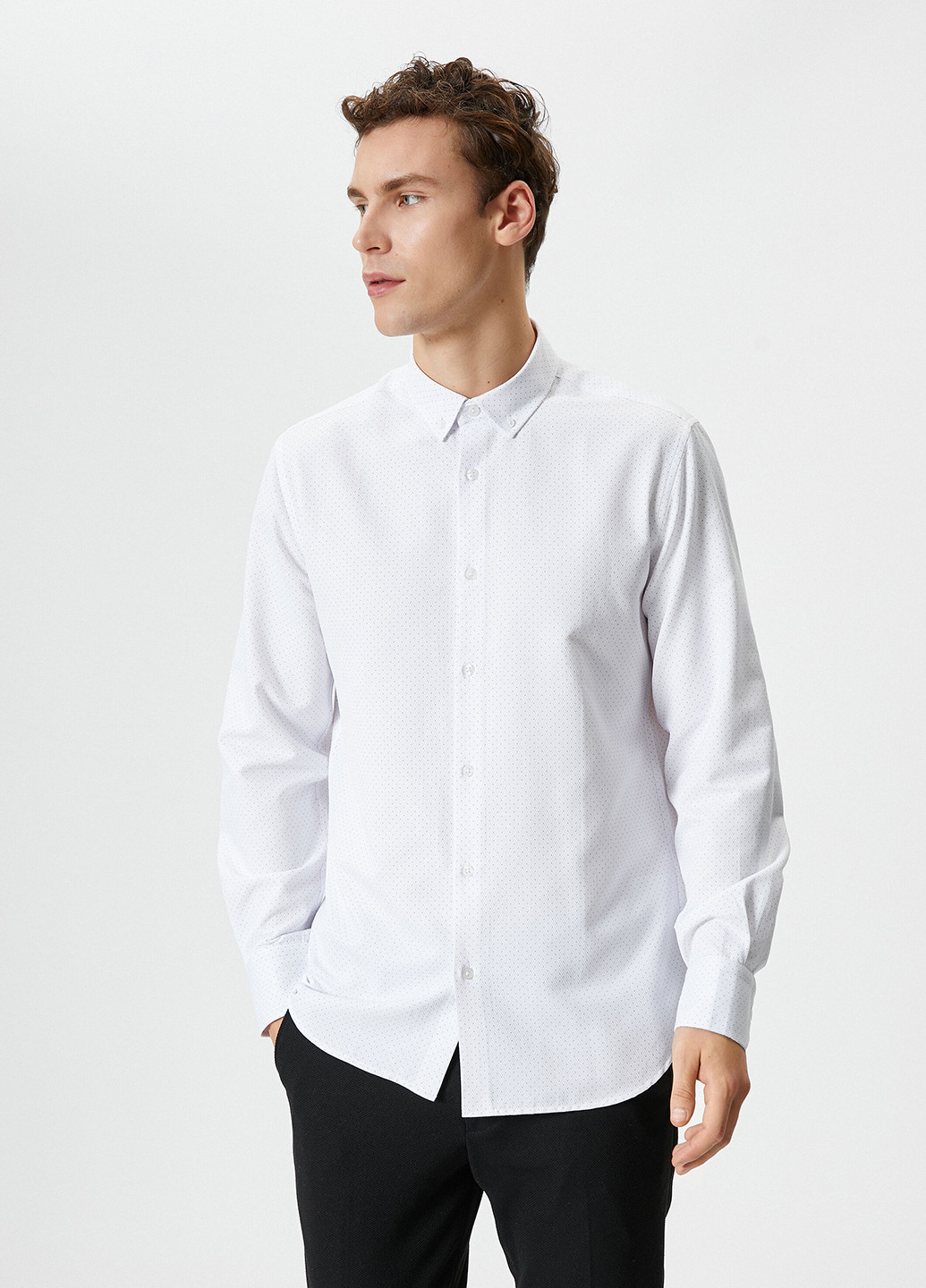 Белая классическая, кэжуал рубашка в горошек KOTON