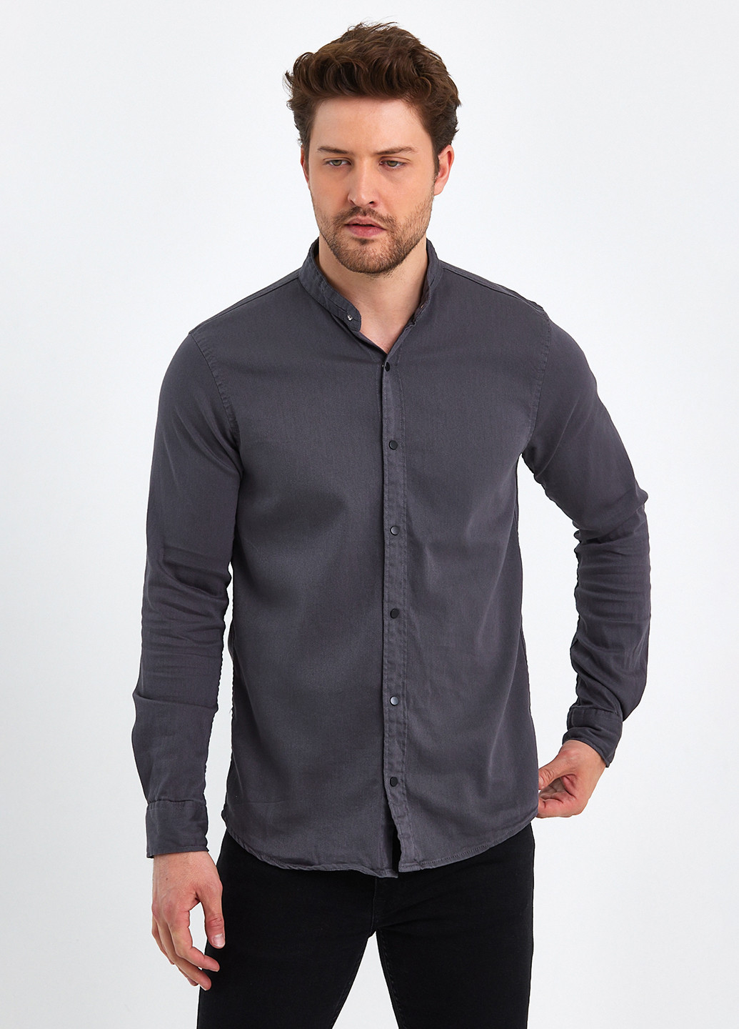 Темно-серая кэжуал рубашка однотонная Trend Collection