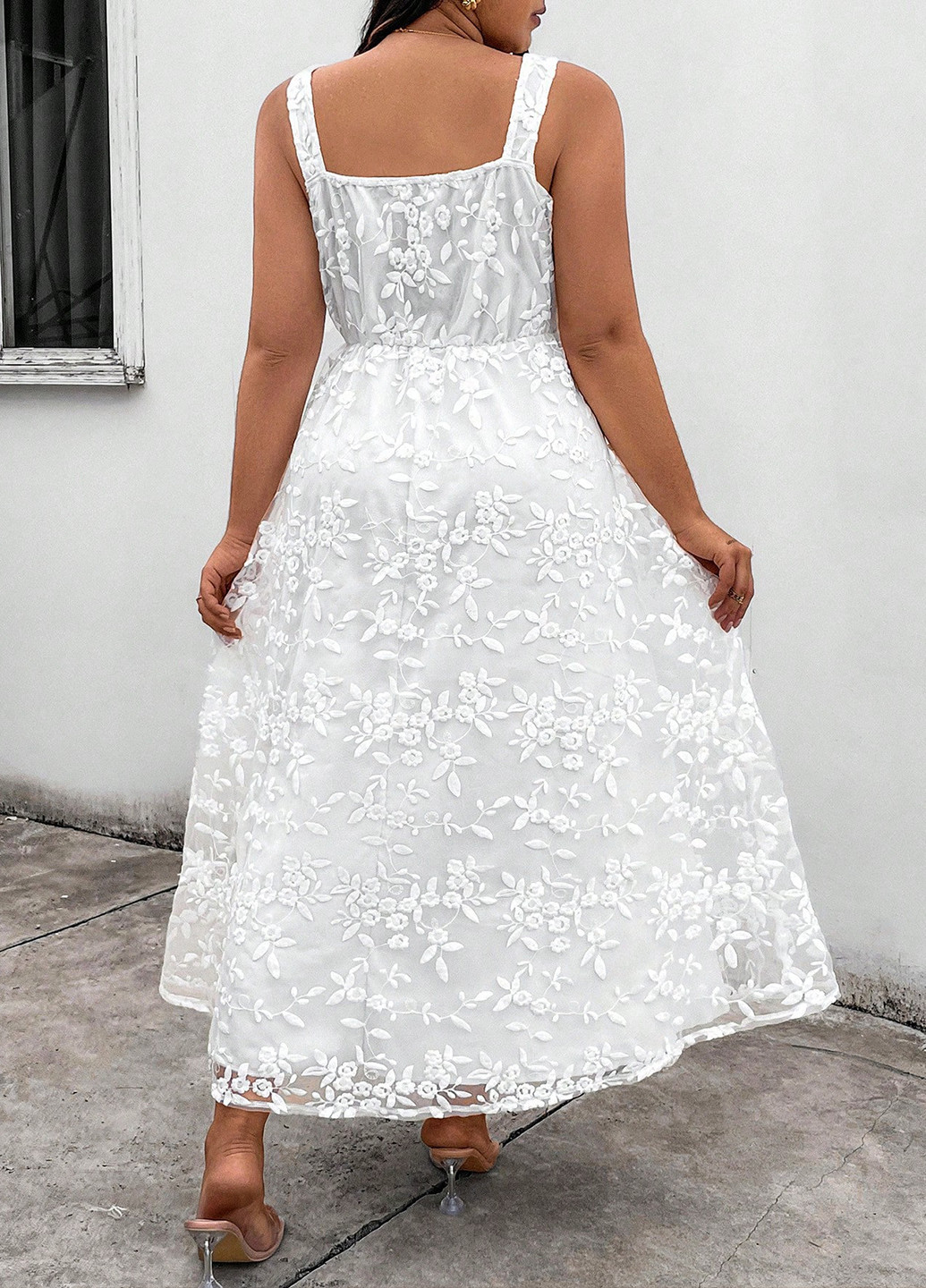 Білий святковий, кежуал сукня кльош SHEIN з квітковим принтом