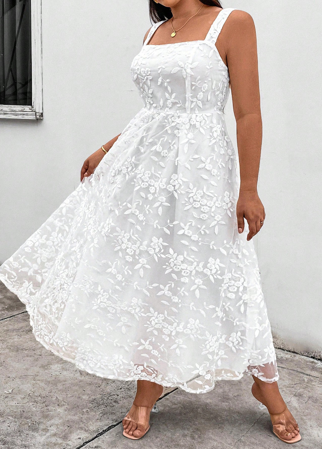 Білий святковий, кежуал сукня кльош SHEIN з квітковим принтом