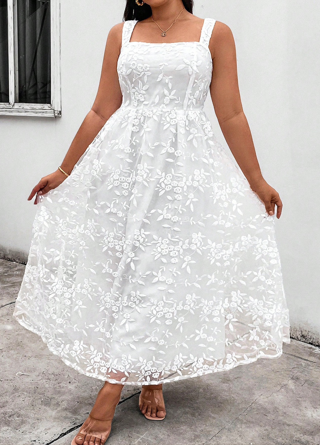 Білий святковий, кежуал сукня кльош SHEIN з квітковим принтом