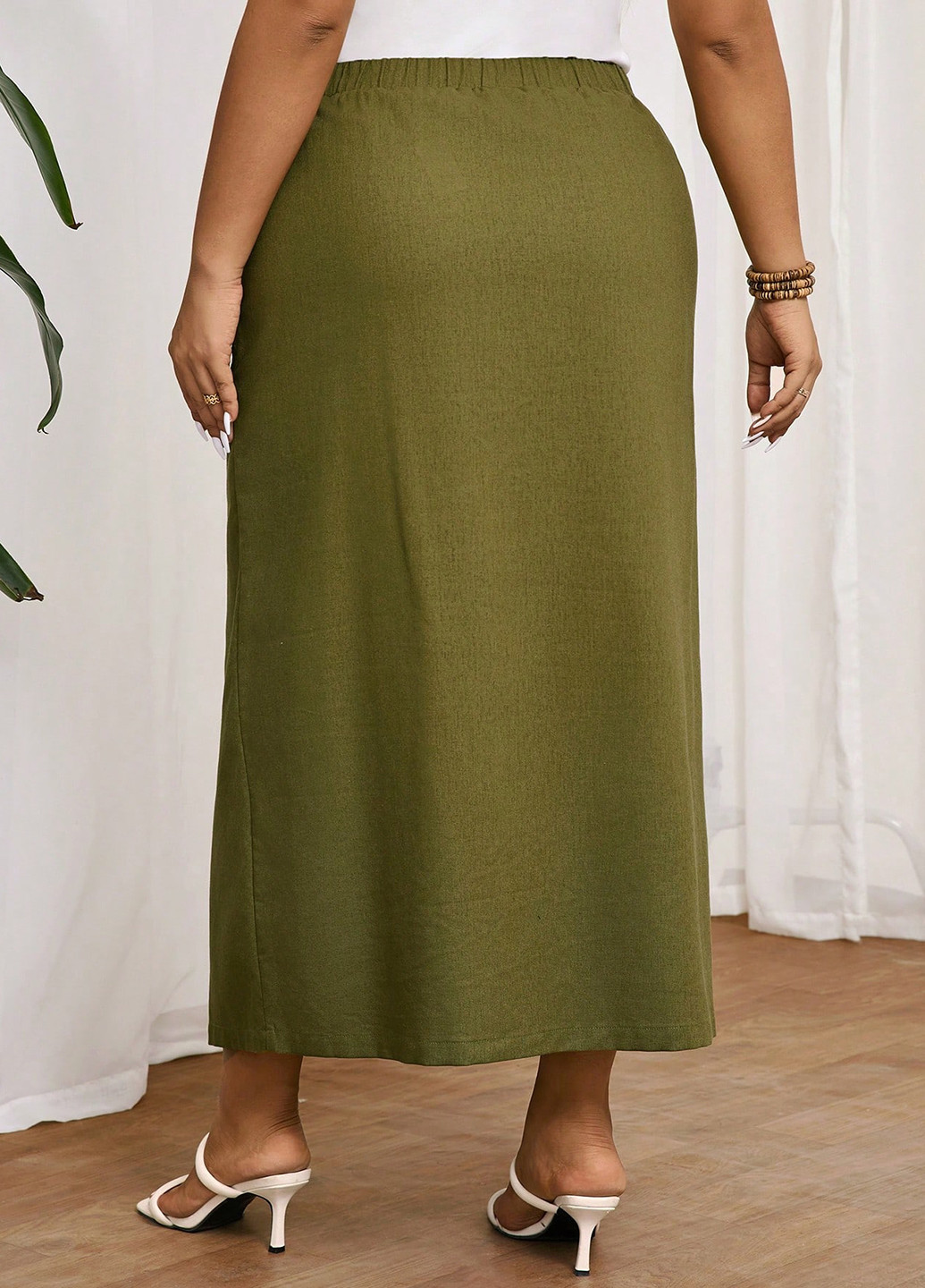 Оливковая кэжуал однотонная юбка SHEIN на запах