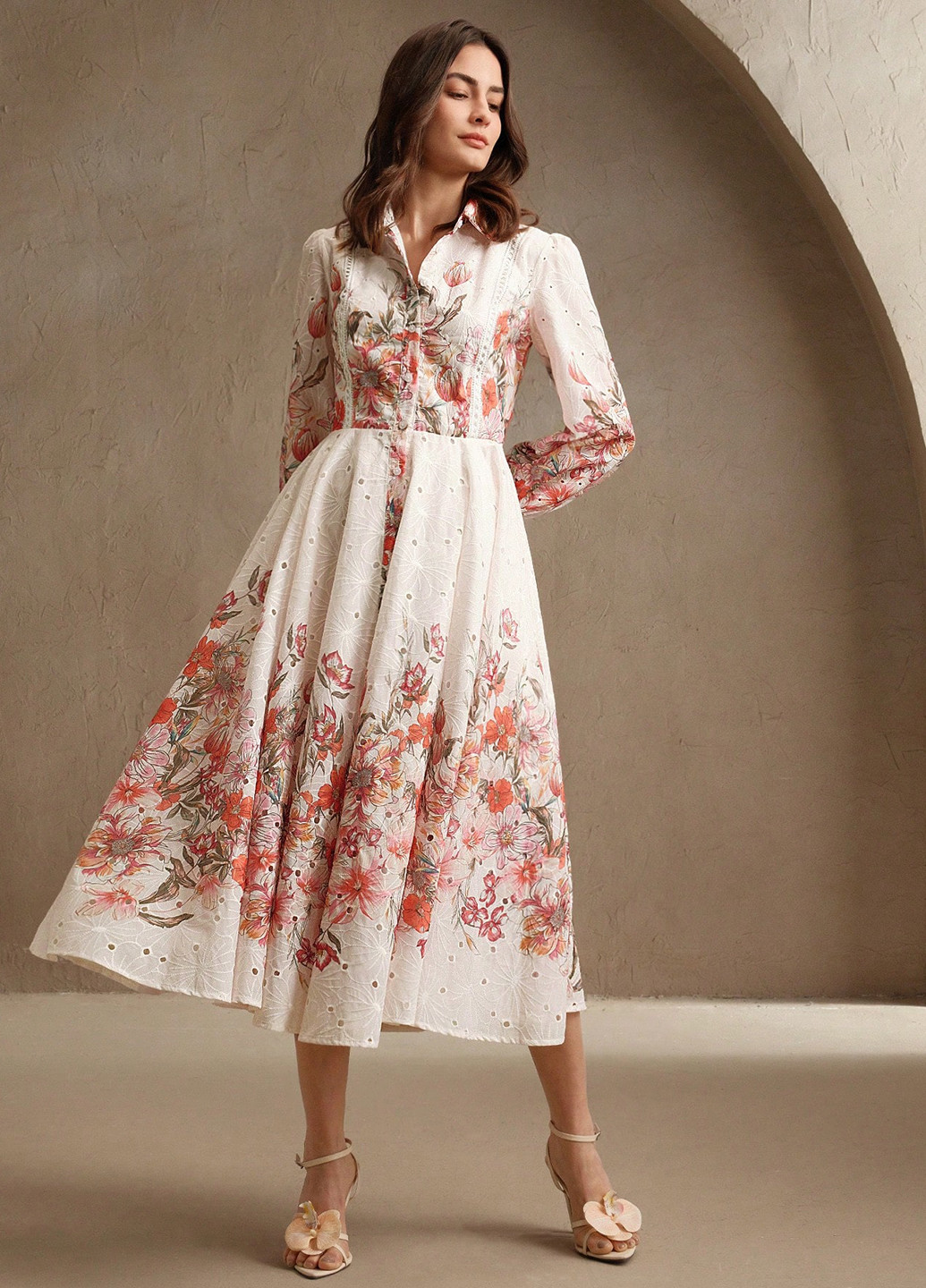 Молочное вечернее, кэжуал платье с юбкой-солнце, рубашка SHEIN с цветочным принтом