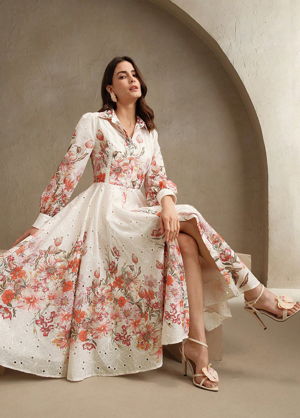 Молочное вечернее, кэжуал платье с юбкой-солнце, рубашка SHEIN с цветочным принтом