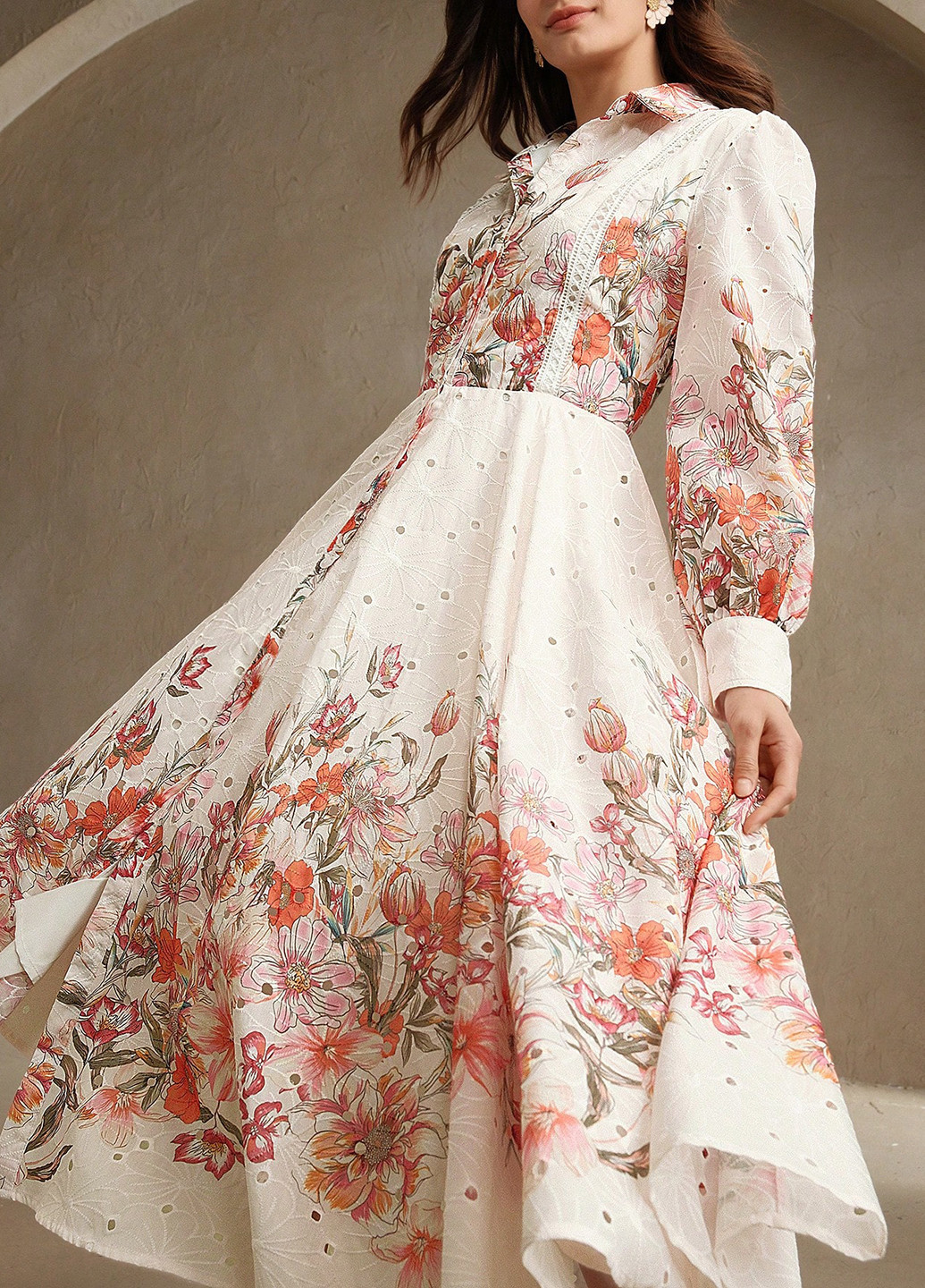 Молочное вечернее, кэжуал платье с юбкой-солнце, рубашка SHEIN с цветочным принтом