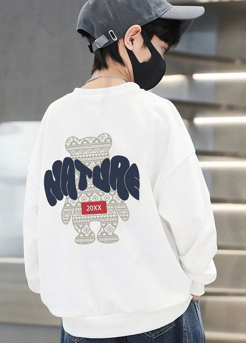 SHEIN свитшот рисунок белый кэжуал полиэстер