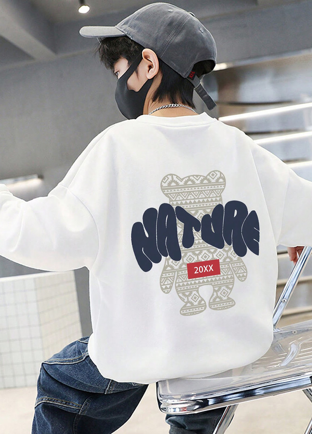 SHEIN свитшот рисунок белый кэжуал полиэстер