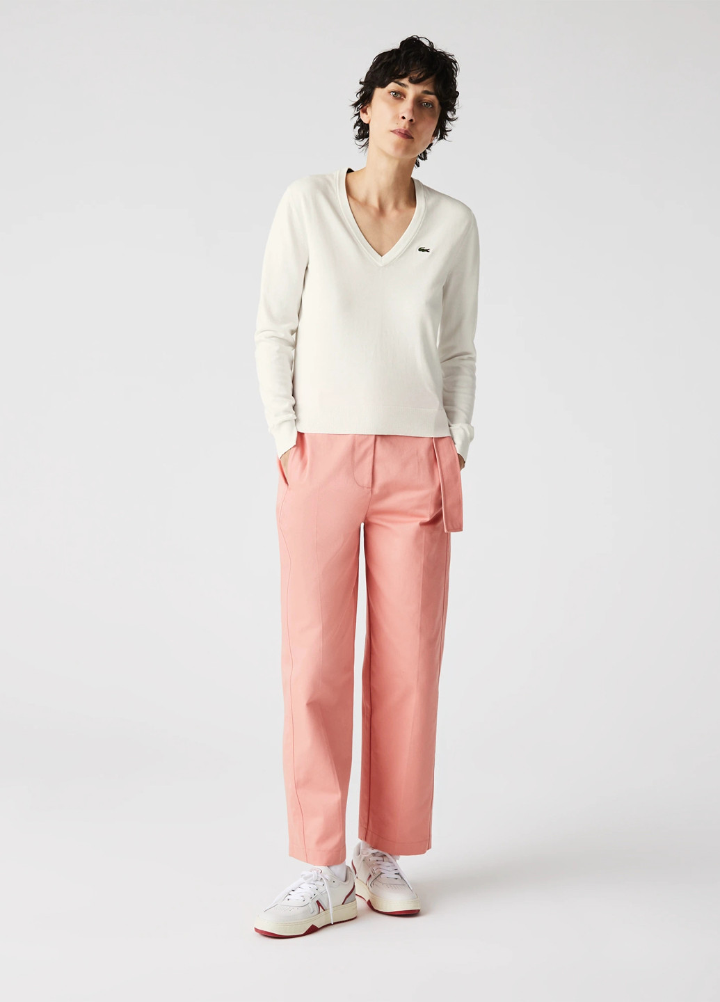 Молочный демисезонный пуловер пуловер Lacoste