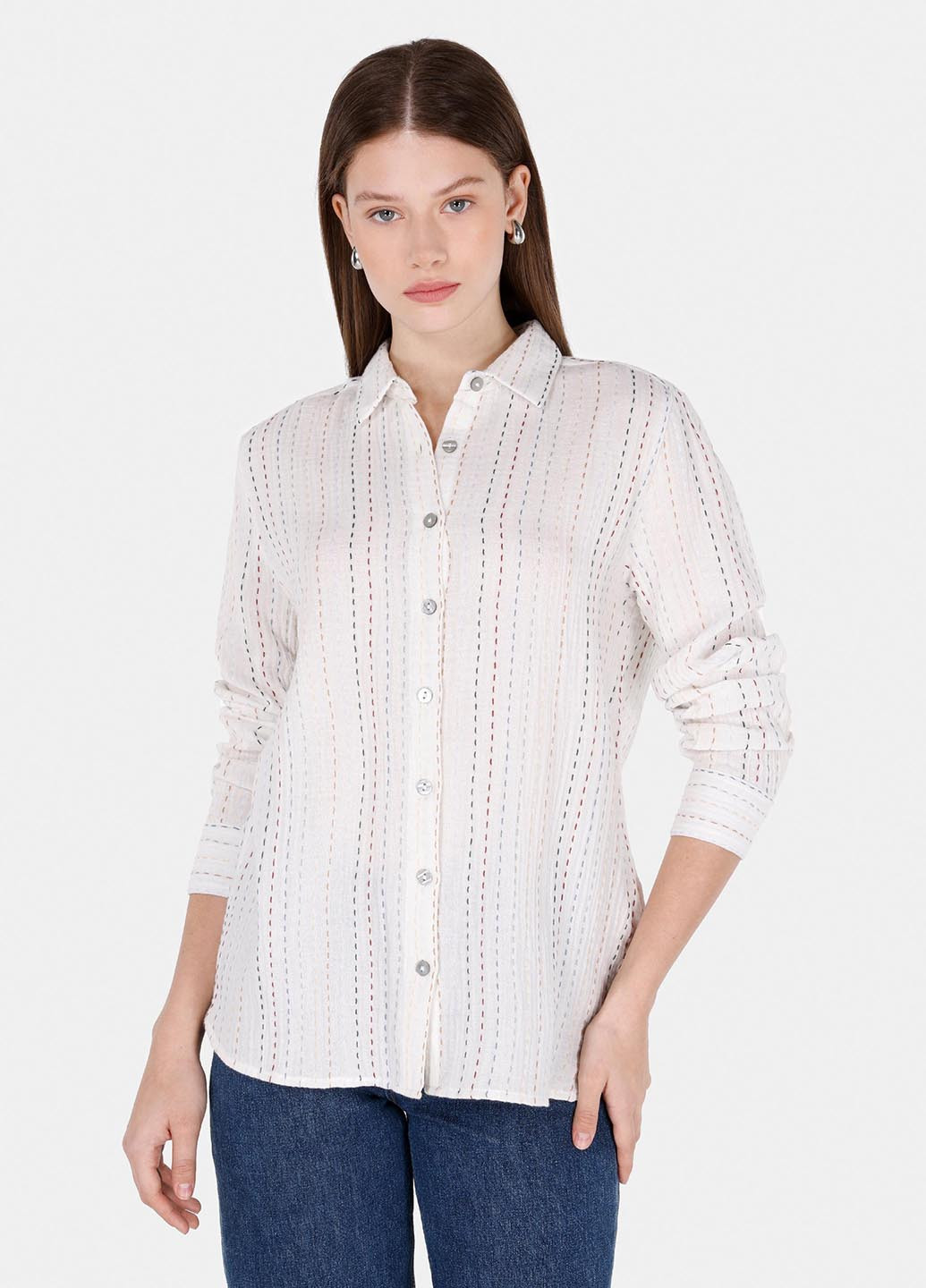 Белая кэжуал рубашка в полоску Colin's