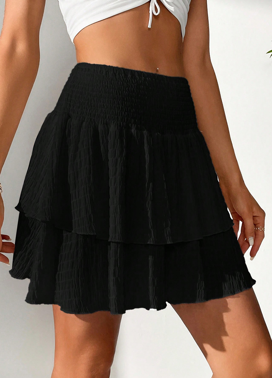 Черная кэжуал однотонная юбка SHEIN а-силуэта (трапеция)