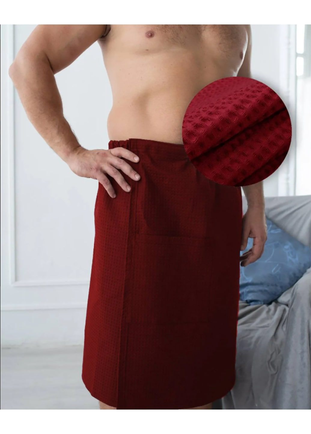 Мужское вафельное парео на липучке 130х75 см Luxyart (242189011)