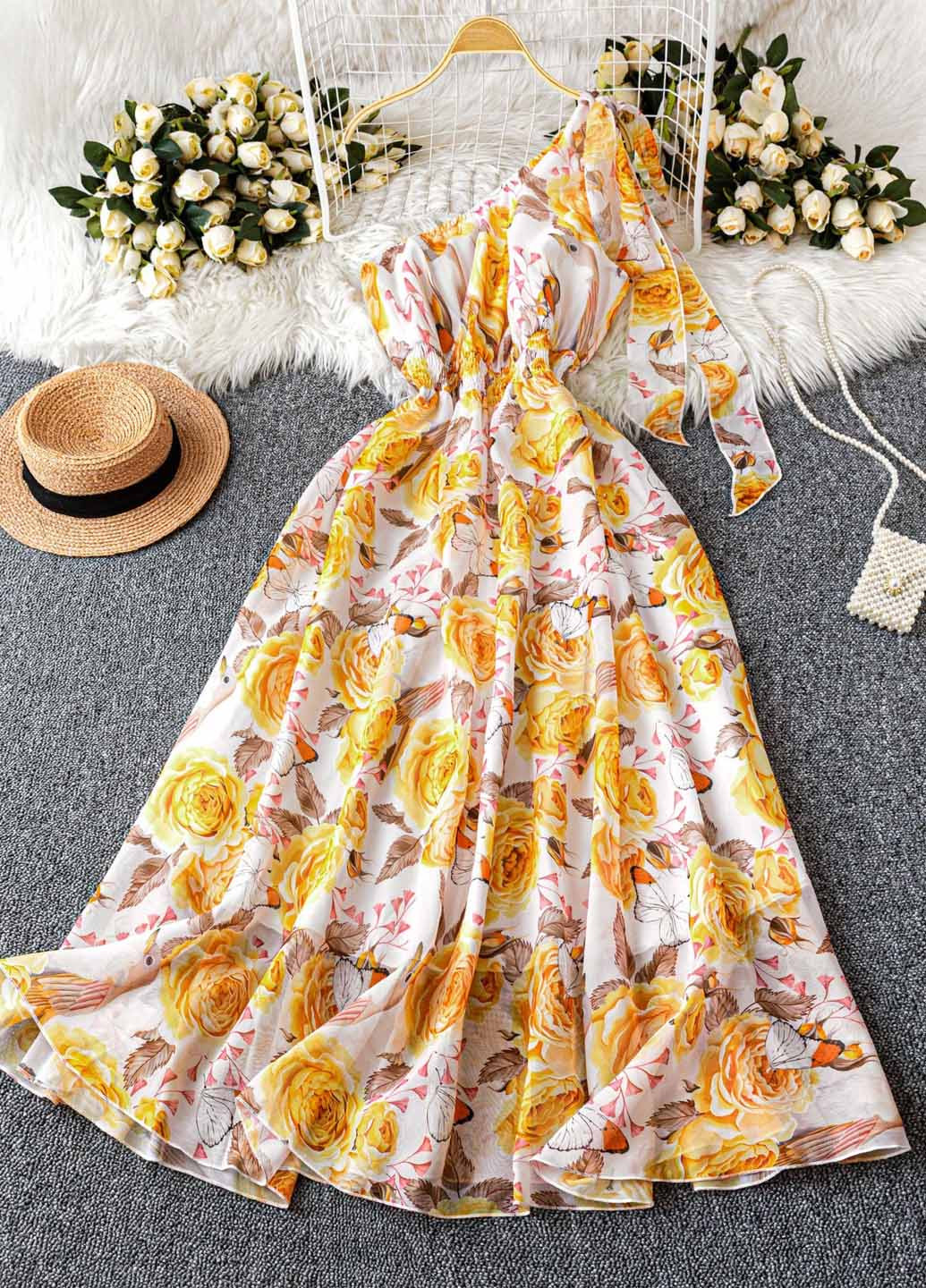 Комбинированное праздничный, кэжуал платье а-силуэт SHEIN с цветочным принтом